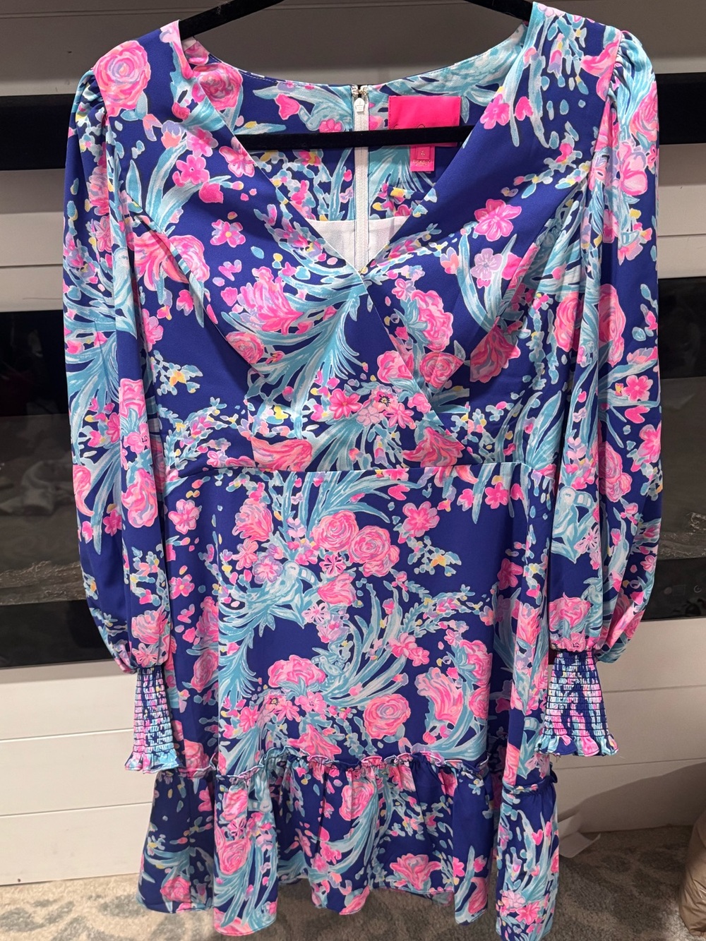 Lilly Pulitzer Navy Floral V-Neck Long Sleeve Dress